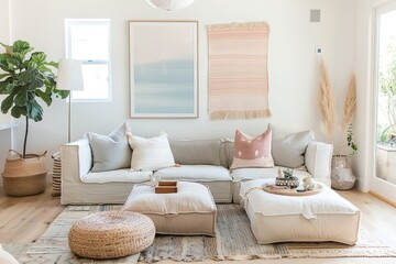 Natural Elegance: Contemporary Living with Pastel Accents & Eco-Friendly Elements