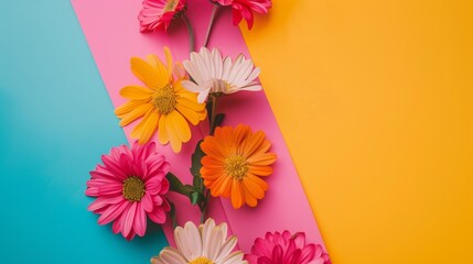 Colorful Daisy Flowers on a Tri-Tone Background