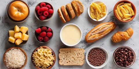 various types of carbohydrates, each marked with a red cross, suggesting they are to be avoided in a high-fat diet
