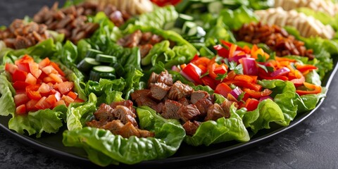 various types of lettuce wraps, each filled with a meat and vegetable mixture