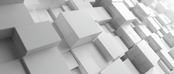 abstract 3d background with cubes technology, White abstract background. Misty backdrop with grey squares. 3D illustration.