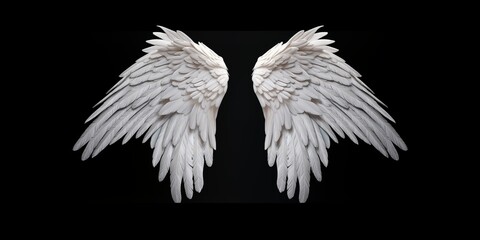 Two white angel wings on a black background, symbolizing purity and spirituality.