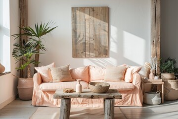 Peach Sofa Haven: Sustainable Urban Home Interior Design