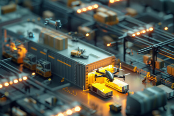 Futuristic Drone Logistics Center Efficient Package Distribution 3D Illustration
