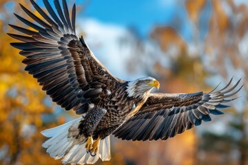 An eagle in flight catching fish from a lake,Bald eagle flying swoop hand draw and paint color on white background illustration.Bald eagle in flight on isolated background - obrazy, fototapety, plakaty