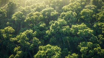 Oak tree canopy from above highlighting the vibrant colors of nature