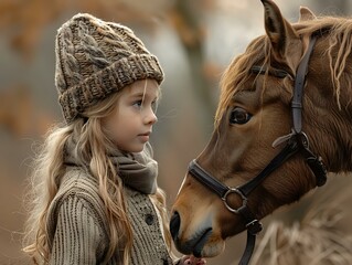 Obraz premium Peaceful Unity: Girl and Horse Embracing in Natural Beauty
