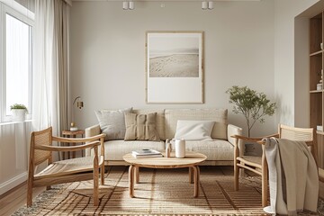 Scandinavian Pastel Dream: Eco-Friendly Wooden Furniture in Minimalist Living Space