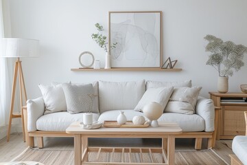 Scandinavian Eco-Friendly Living: Serene Setting with Wooden Furniture and Neutral Tones