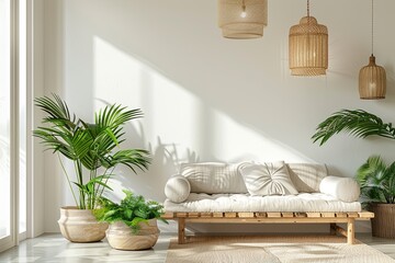 Serene Elegance: Sustainable Tropical Decor in Light-Wooded Tranquility