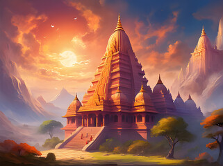 Illustration of Hindu mandir, Shree Ram temple.