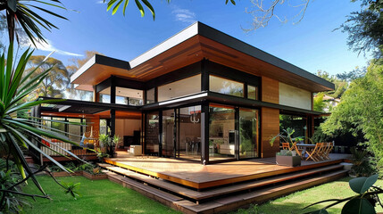 Fototapeta premium Modern Home Extension in Melbourne Showcases Sustainable Design with Green Features and Natural Elements 