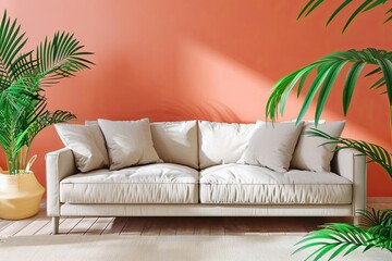 Sophisticated Minimal Living Room with Tropical Peach Accents