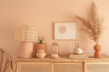 Eco-Friendly Modern Peach Decor with Light Wooden Accents