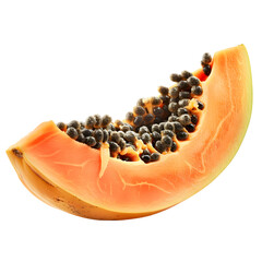  A slice of ripe papaya with the black seeds still inside, transparent background, PNG Cutout