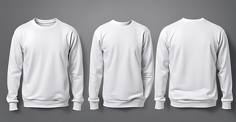  Set of white front and back view tee sweatshirt sweater long sleeve on white background cutout. Mockup template for artwork graphic design 