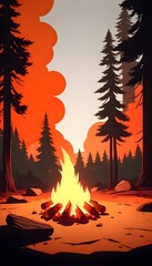 Campfire Illustration Digital Painting Cozy Fire Outdoor Adventure Survival Background Design