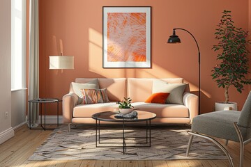 Contemporary Peach Living Room: Trendy Stylish Decor and Modern Furnishings