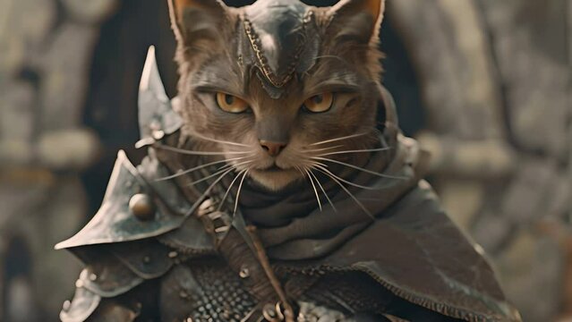 Fantasy Warrior Cat in Armor with Ai generated.
