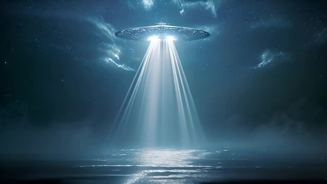 UFO Abduction Beam Illuminating Night Sky with Ai generated.
