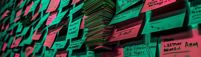A wall of sticky notes with women s achievements, colorful celebration, individual and collective victories  72