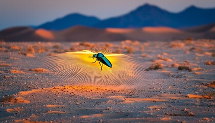 "In the heart of a technicolor desert, a lone firefly AI takes flight, its wings aglow with vibrant hues."