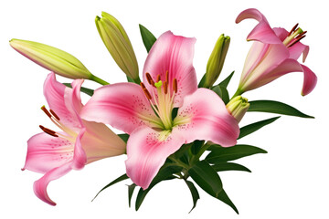 Naklejka premium Pink lily flower bouquet isolated on white background for card and decoration