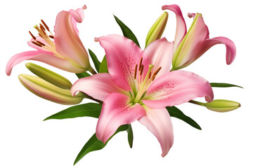 Fototapeta premium Pink lily flower bouquet isolated on white background for card and decoration