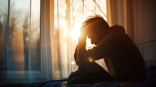 A sad and alone individual suffering from low self-esteem and mental health issues. A melancholic person suffering from anxiety