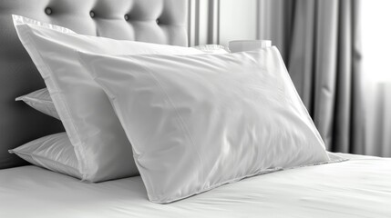 Crisp white pillows and duvet on a luxurious bed in a well-lit room evoke comfort and elegance