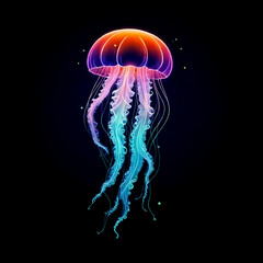 Neon Jellyfish Digital Painting Deep Ocean Glowing Beautiful Nature Background Design