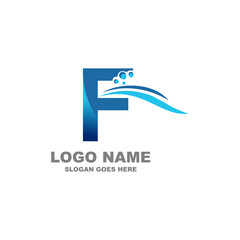 Fototapeta premium Water wave letter F logo template vector illustration 