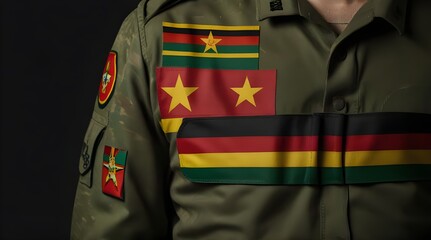 Flag of Zimbabwe on military uniform Army Troops Soldi .Generative AI