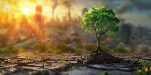 Solitary Tree Symbolizing Hope in Urban Desertification