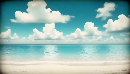 Fototapeta premium Ocean Beach Panorama Digital Painting Cloudy Sky Beautiful Nature Summer Background Design