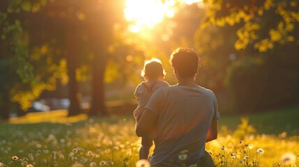 Father and son looking out at landscape
