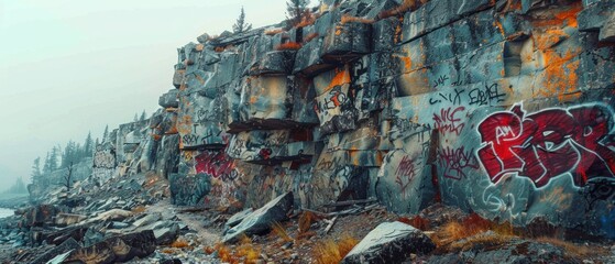 At the top of a mountain, a cliff face stands untouched, eager for graffiti to adorn its surface.