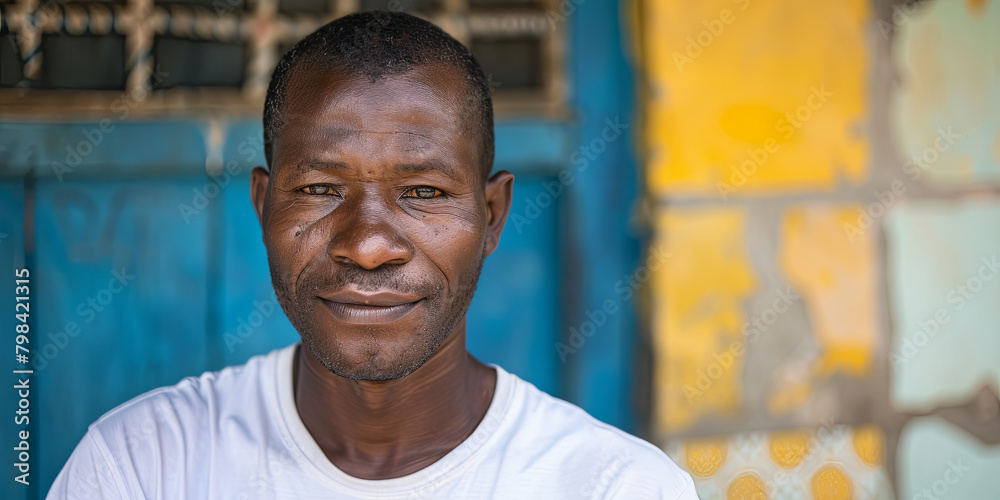 Wall mural portrait of an African man with short hair, generative AI