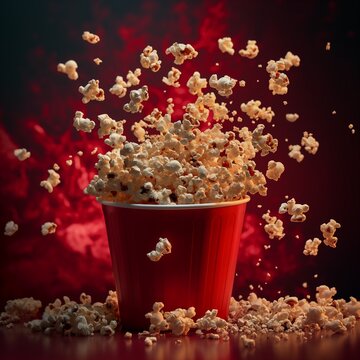 Un inmenso cubo de palomitas de cine, que tiene a algunas de las mismas saliendo de &eacute;l, como si estuvieran explotando