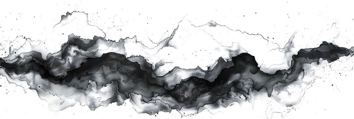 Black and white marble watercolor paint on transparent background.