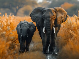 Enchanting Image of Elephants in Golden Light