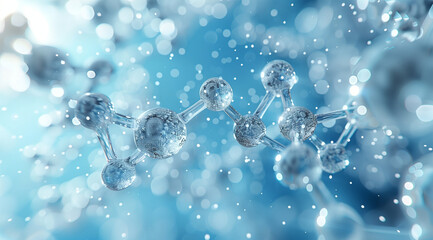 A light blue background with a white outline of molecules - obrazy, fototapety, plakaty