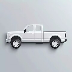 Paper cut Pickup truck icon isolated on grey background. Paper art style. Vector 