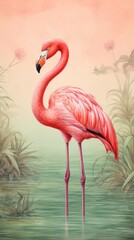 Obraz premium Wallpaper flamingo drawing animal bird.