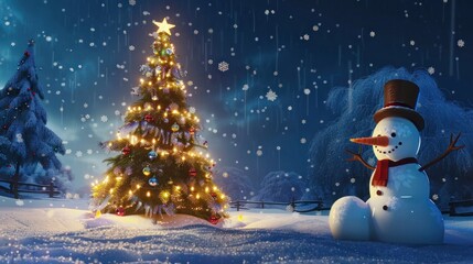 Obraz premium city snow season makes light festive decoration Christmas holiday scene