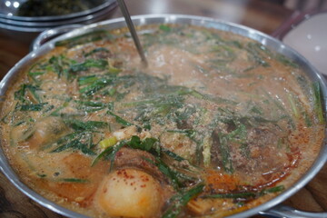 Korean traditional food. Pork Back-bone Stew is a thick traditional Korean food made with pork...