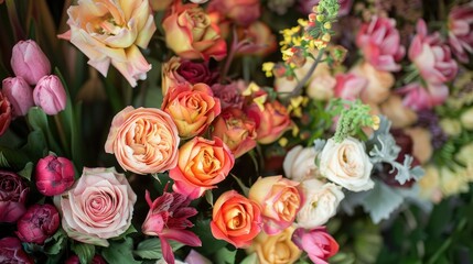 Floral display featuring a mix of roses and tulips