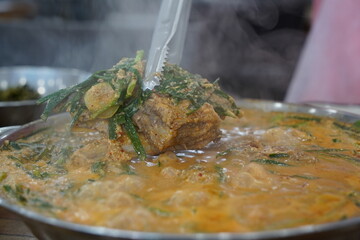 Korean traditional food. Pork Back-bone Stew is a thick traditional Korean food made with pork spine, potatoes, and various vegetables.