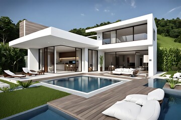 Design house modern villa with open plan living and private bedroom wing large terrace with privacy
