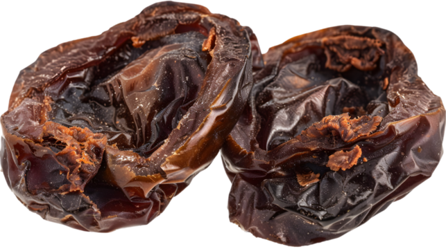  Detailed capture of a pitted date, emphasizing the sticky texture and natural sheen through macro photography, transparent background, PNG Cutout